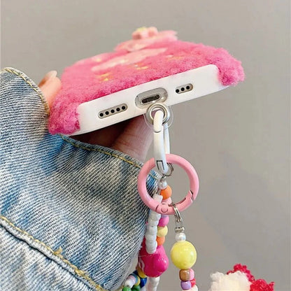 Kawaii Sanrio Hello Kitty Y2K Phone Case with Chain for Iphone 15 14 13 12 11 Pro Max Anime Cartoon Soft Plush Pink Back Cover