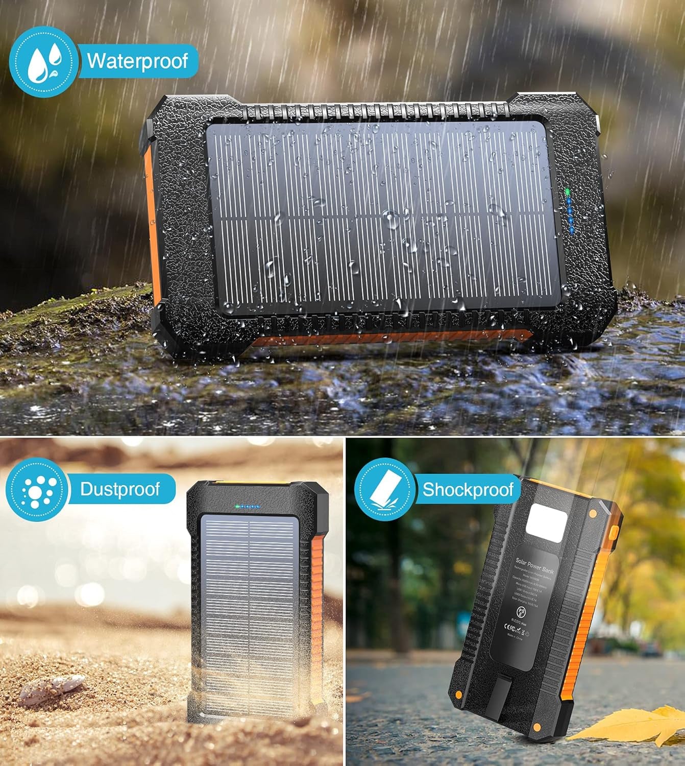 2-Pack Solar Charger Power Bank 26800Mah Dual USB Portable Charger Fast Charging External Battery Pack Phone Charger with LED Flashlights, Solar Battery Charger for Outdoor Camping