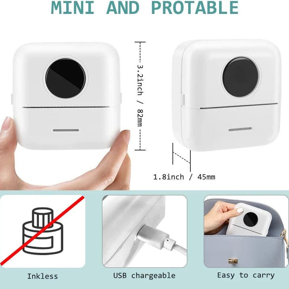 Pocket Printer Wireless BT Thermal Printers with 1 Rolls Printing Paper and 1200Mah Battery, Portable Inkless Printer