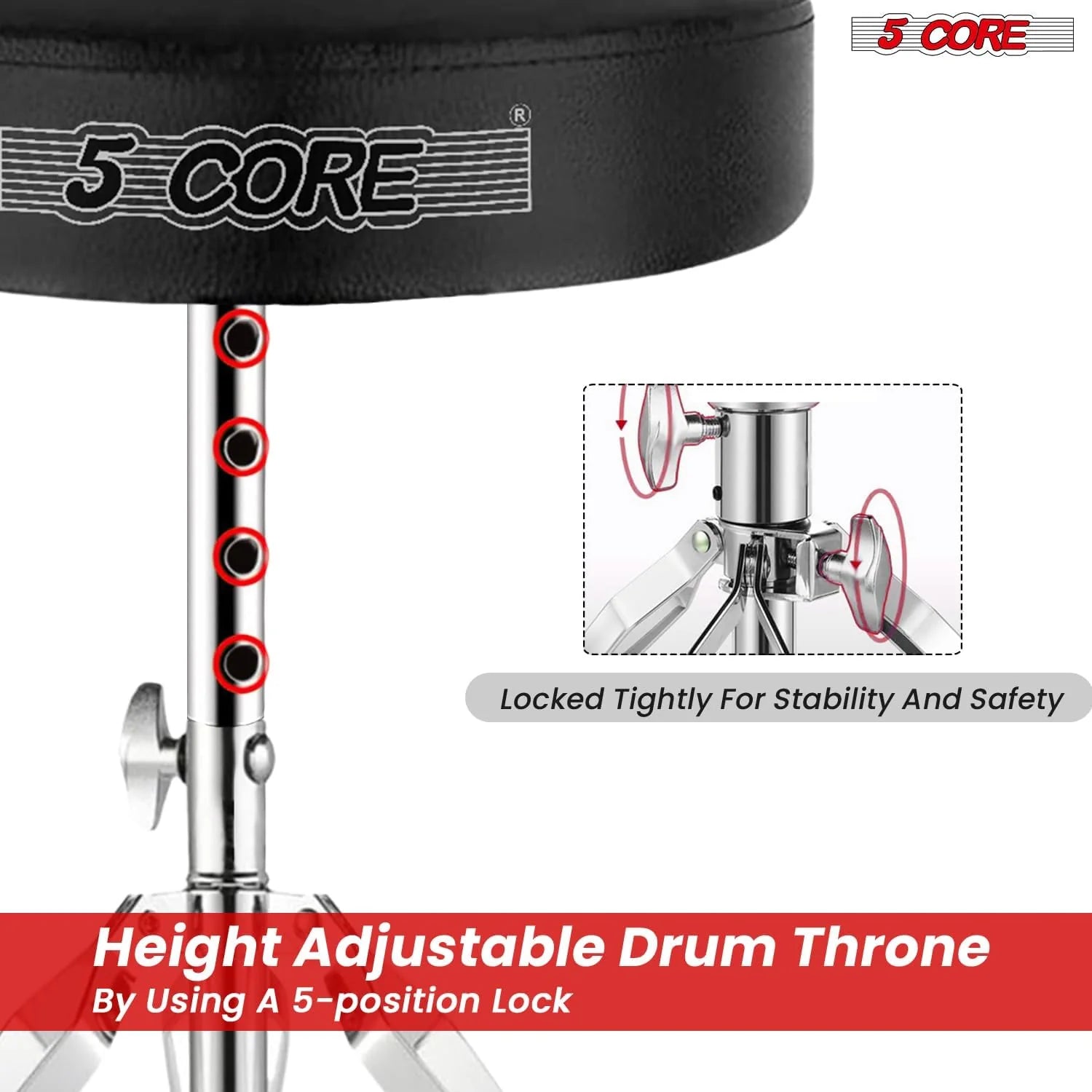 5Core Drum Throne Adjustable Guitar Stool Padded Seat + Drum Practice Pad Snare Drumming Stand