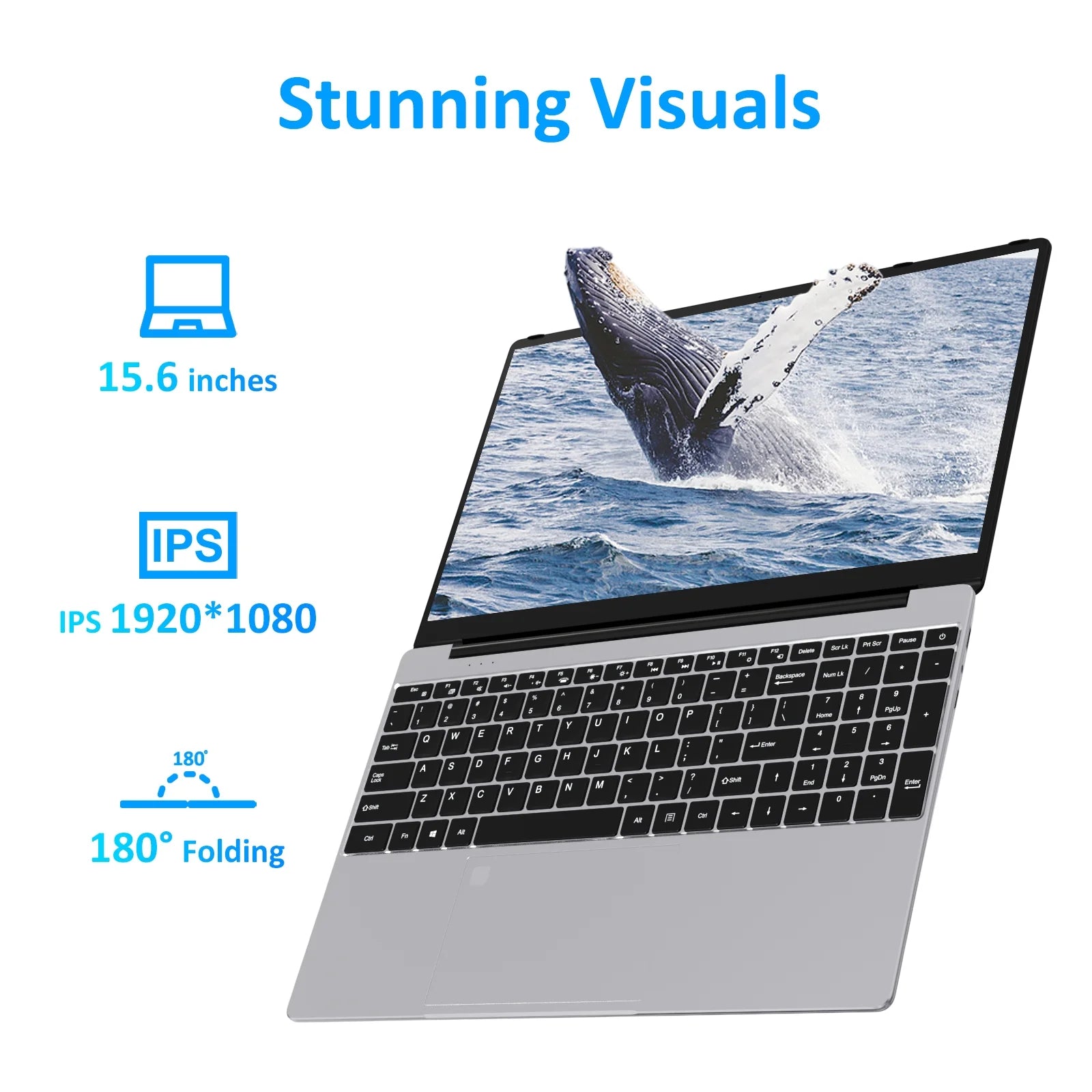 15.6" Laptop Intel Alder N95, 16GB RAM, 512GB SSD, Windows 11 Pro Work Computer, Fingerprint Reader, Backlit Keyboard, Silver