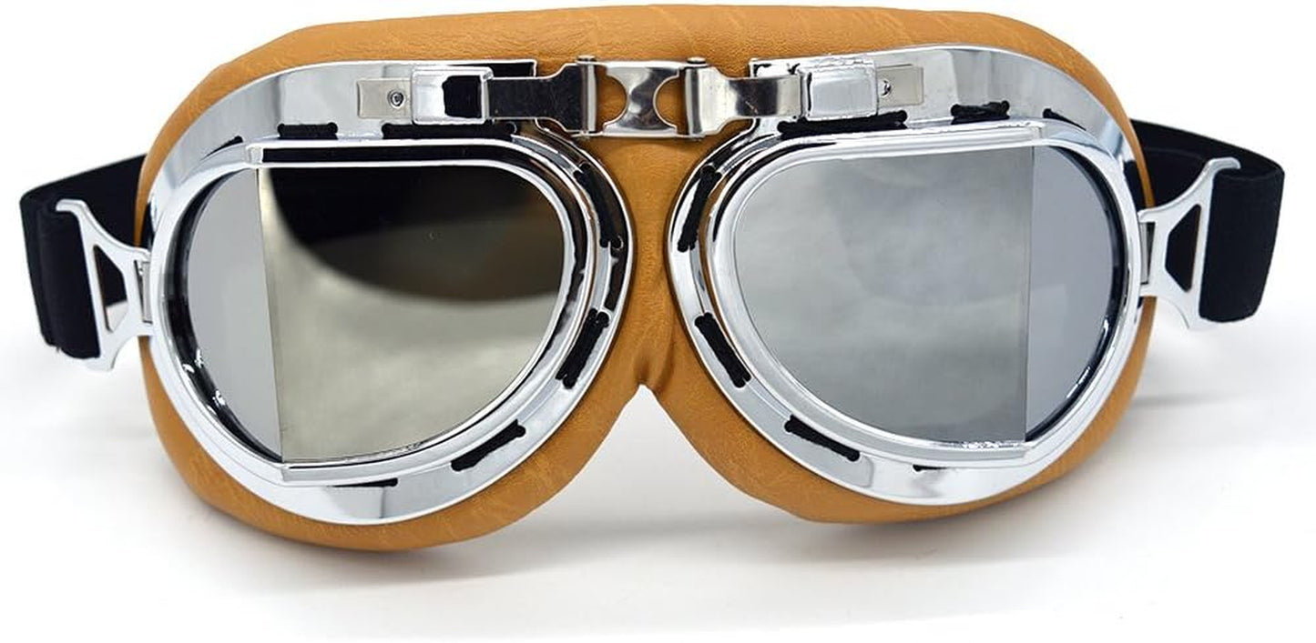 Retro Motorcycle Goggles for Adult anti Fog&Wind&Dust&Sand Aviator Pilot Motocross Dirt Bike Atv Riding Goggles with Yellow Frame,Fit over Glasses or Helmet