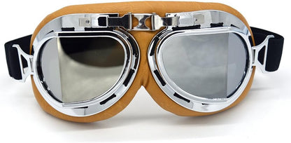 Retro Motorcycle Goggles for Adult anti Fog&Wind&Dust&Sand Aviator Pilot Motocross Dirt Bike Atv Riding Goggles with Yellow Frame,Fit over Glasses or Helmet