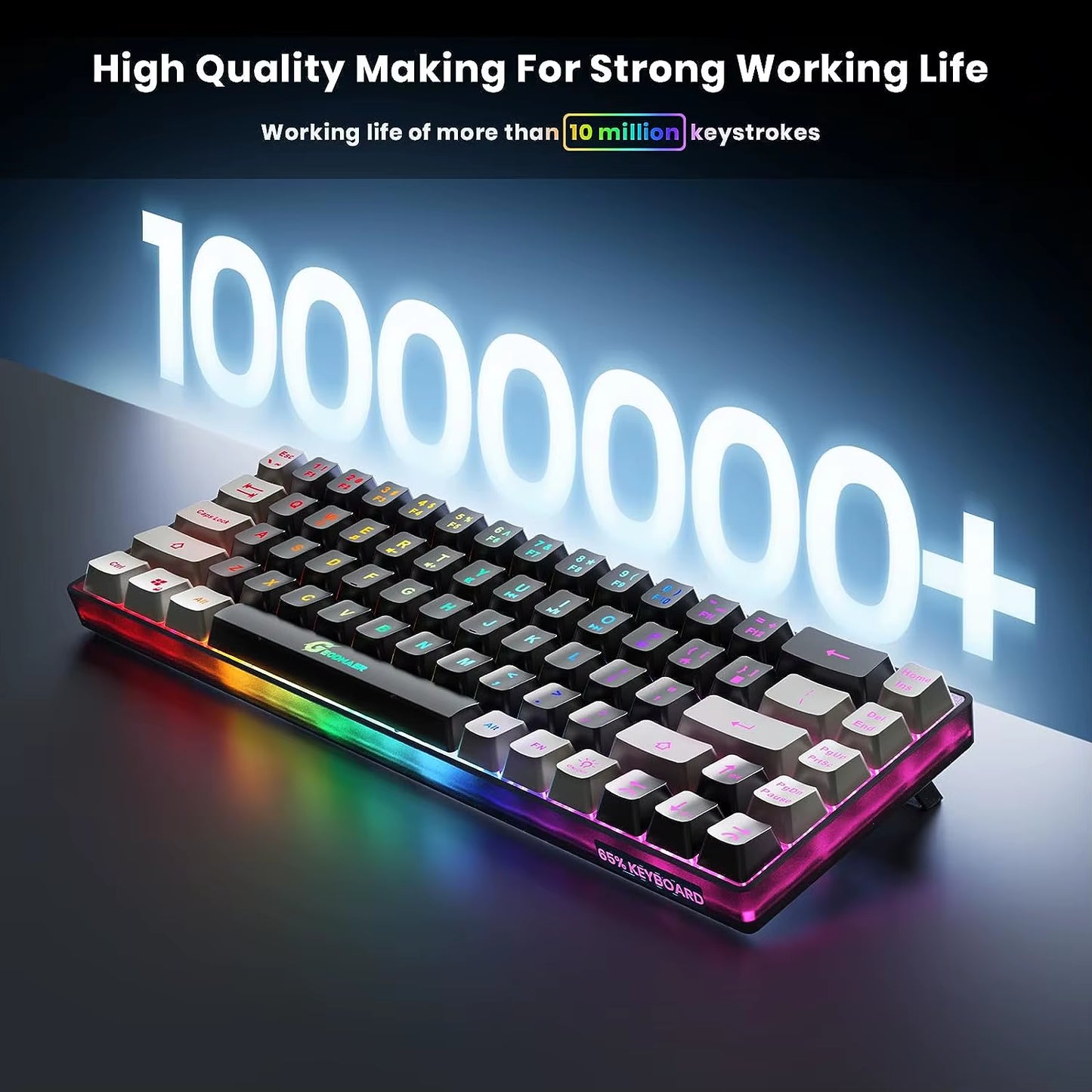 Wireless Gaming Keyboard Rechargeable Backlit Gaming Keyboard 68 Keys Anti-Ghosting No-Conflict 2.4G Keyboard for PC