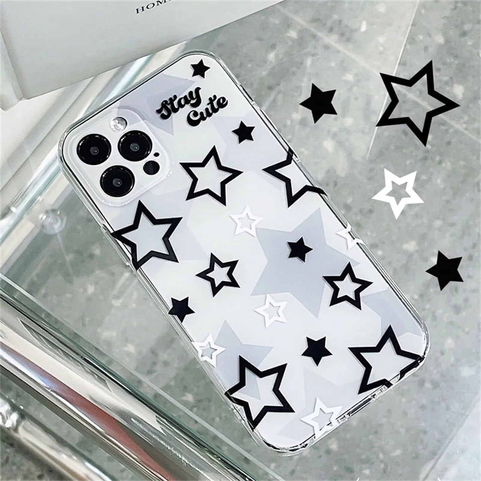 Korean Cute Y2K Star Transparent Phone Case for Iphone 15 14 13 12 11 Pro Max X XR 7 8Plus SE Lovely Shockproof Soft Cover Funda