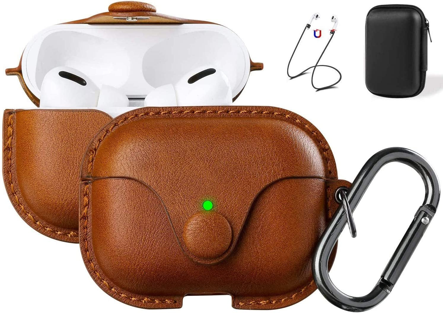 Leather Case for Airpods Pro 2, Compatible with Apple Airpods Pro 2Nd Generation 2023/2022 & 2019, Front LED Visible, Brown