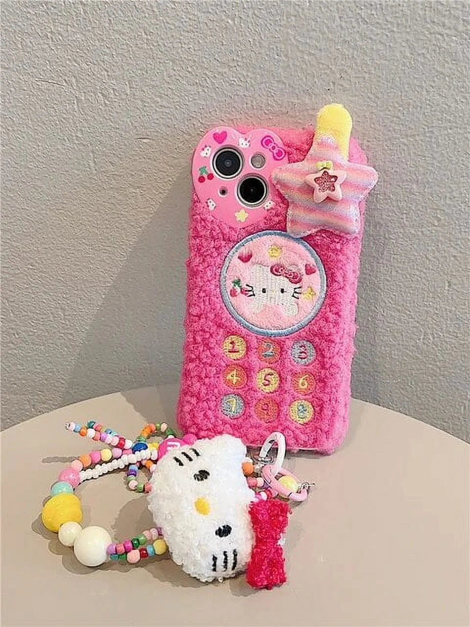 Kawaii Sanrio Hello Kitty Y2K Phone Case with Chain for Iphone 15 14 13 12 11 Pro Max Anime Cartoon Soft Plush Pink Back Cover